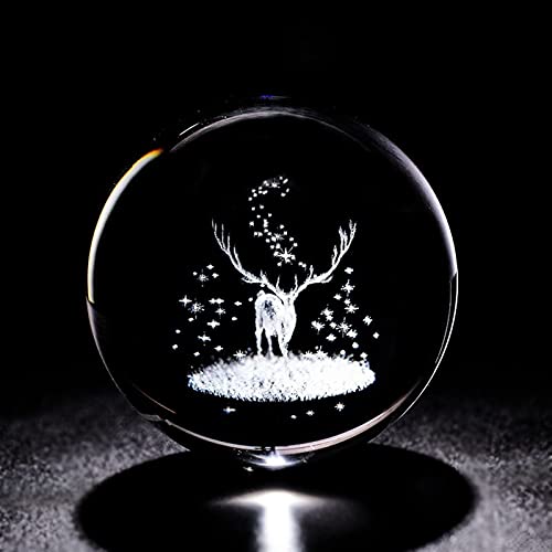 Liushop Crystal Ball Crystal 3D Ball Laser Engraved Wapiti Miniature Glass Deer Sphere Paperweight Home Desk Decorative Ornament Birthday Dora Gifts Delicate Crystal Ball (Color : With Crystal Base) #TOP4
