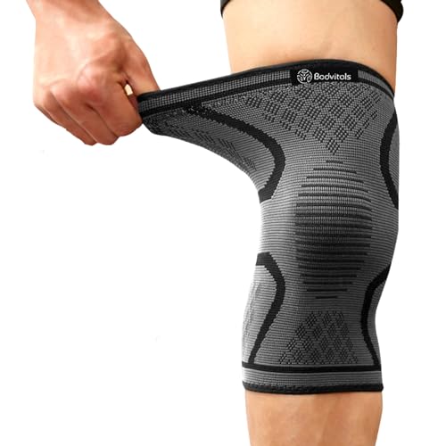 BODVITALS Knee Brace Compression Sleeve | Sports Knee Sleeve for Men and Women | Knee Brace for Running, Indoor & Outdoor Sports, Gym, Cycling, Football, Basketball and Weightlifting (Black, L)