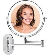 Wall Mounted Lighted Makeup Mirror, 1X 10X Magnifying Mirror with Light 3 Color Dimmable, 8'' Dou...