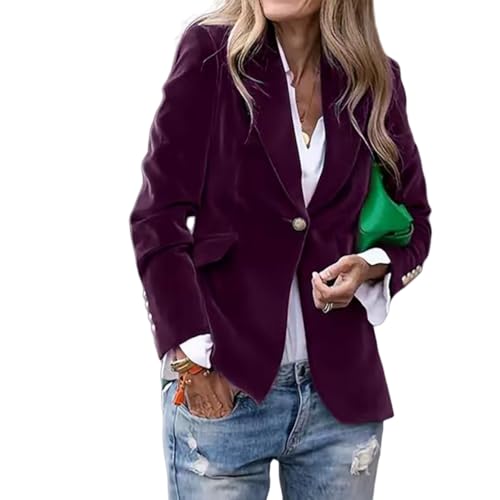 Blazer Mujer Chaqueta Chaqueta Blazer De Terciopelo Ajustada De Un Botón para Mujer Estilo Vintage De Manga Larga con Solapa con Muescas Color Liso Elegante para Trabajo De Oficina con Bolsillos Co