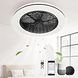 YITAHOME Deckenventilator mit Beleuchtung Smart LED, Lampe mit Ventilator, Deckenventilator mit Fernbedienung, Stufenlos L&uuml;ftungsgeschwindigkeiten, M&uuml;helose Lichtdimmung, 3000-5500 K, Schwarz, 51CM