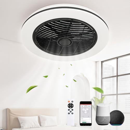 YITAHOME Deckenventilator mit Beleuchtung Smart LED, Lampe mit Ventilator, Deckenventilator mit Fernbedienung, Stufenlos Lüftungsgeschwindigkeiten, Mühelose Lichtdimmung, 3000-5500 K, Schwarz, 51CM