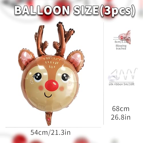 Image of Reindeer Balloons Christmas Balloons Elk Deer Head Foil Balloons for New Year Christmas Themed Party Decoration Supplier, Birthday Party Festival Balloons Sets 3Pcs