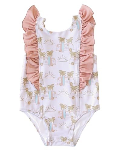 Image of Caden Lane Rash Guard One Piece Swimsuit with Ruffles, UPF 50+ Sun Protection