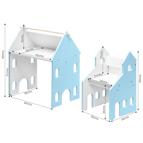 Image of Alex Daisy Holland Kids Study Table and Chair Set with Easel for 3-12 Years (Blue)