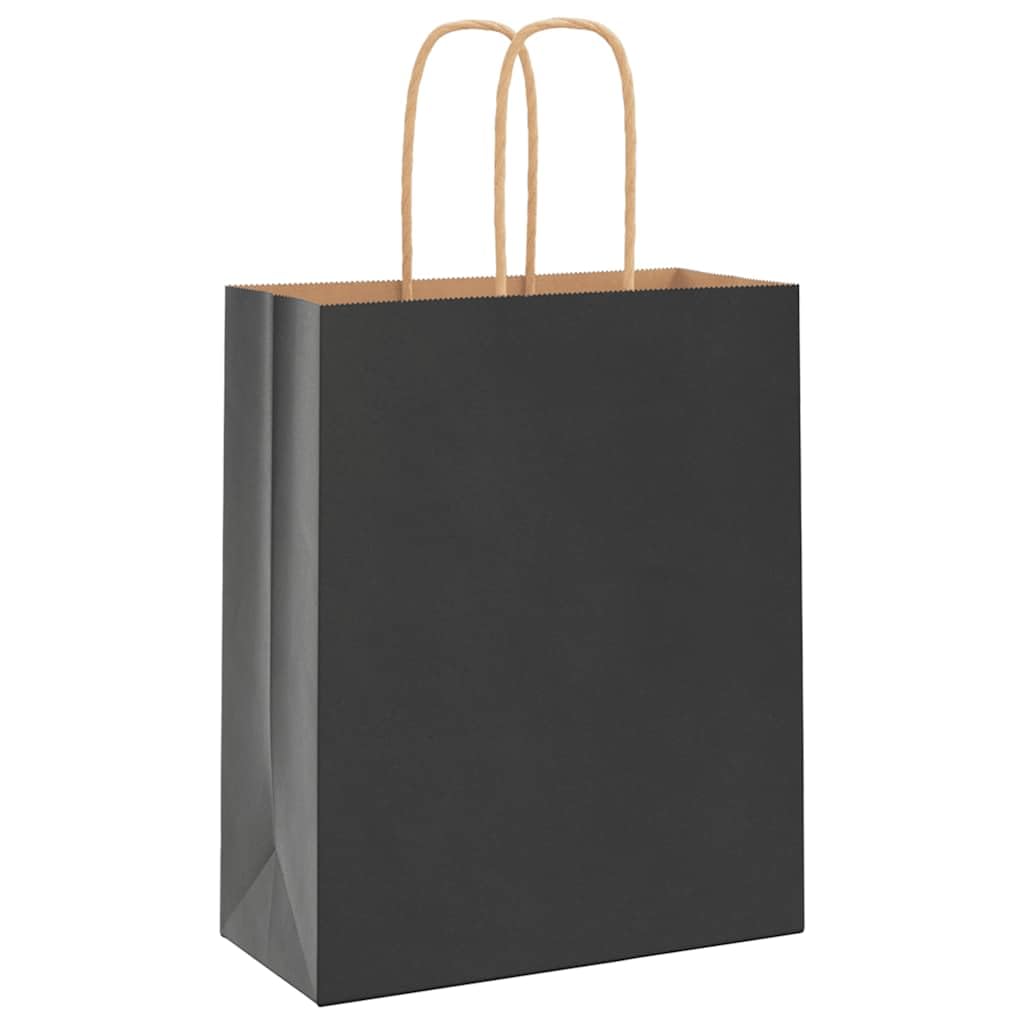 vidaXL Bolsas de Papel con Asas 250 uds Negra 18x8x22 cm, Bolsa de Papel, Bolsa de Papel para Regalo, Bolsa de Regalo de Papel