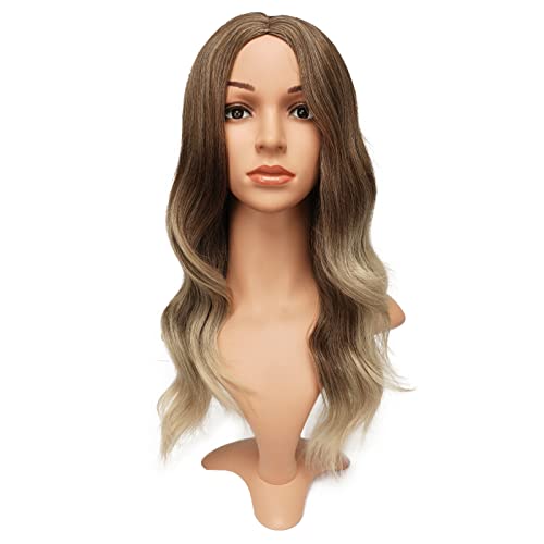 Feshfen Long Brown Blonde Balayage Wigs For Women 22 Inch Curly Wavy Highlights Full Wig Middle Parting Wigs Natural Looking Synthetic Wig For Daily Party #TOP1