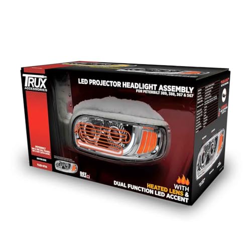 Image of Trux Accessories PB. 389/388/367/567 Heated LED Projector Headlight Assembly – Chrome (DRIVER SIDE)