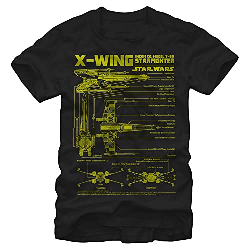T-shirt X-Wing Star Wars noir S avec imprimé schématique haut de gamme