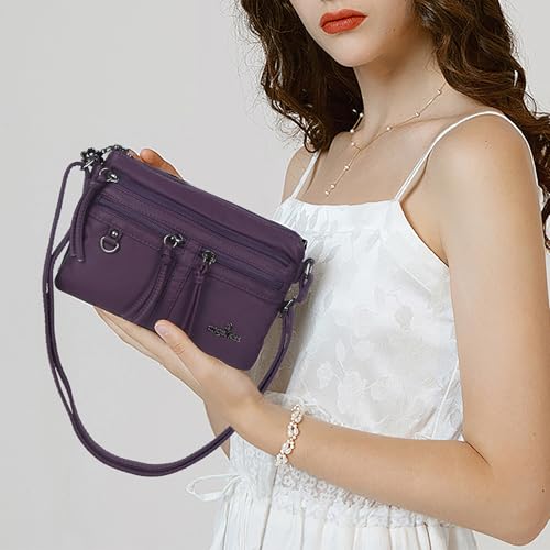 Image of Angel Kiss Small Crossbody Bag for Women Leather Crossbody Purse Triple Compartments Cell Phone Purse Shoulder Bags for Women