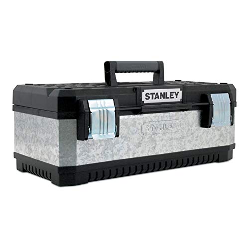 STANLEY Galvanised Toolbox with Heavy Duty Metal Latch, Portable Tote Tray for Tools and Small Parts, 23 inch, 1-95-619