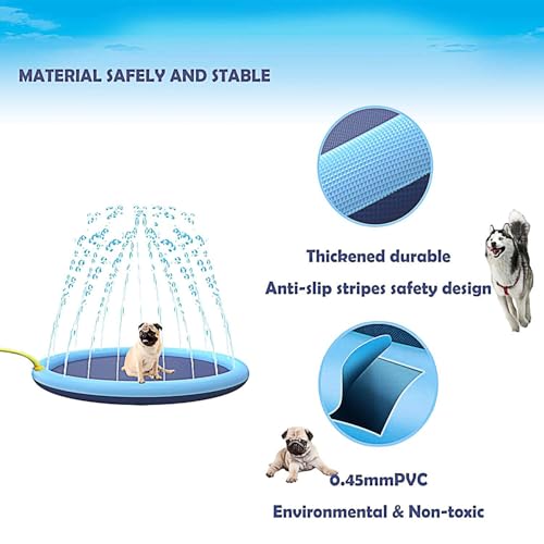 Bamda Hundepool 170cm/66.9in Hundeplanschbecken mit Antirutschfunktion, 0.6mm Verdickt Wassermatte Hund Faltbarer Langlebig Splash Pad für Sommer Hinterh Garten für Große & Kleine & Mittelgroßer Hunde