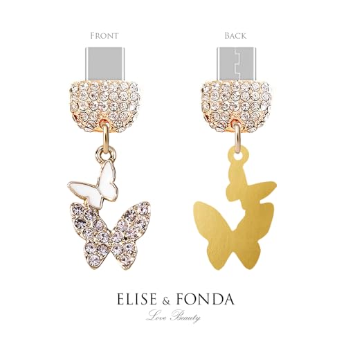 Elise & Fonda Tp274 Type-C Usb Charging Port Crystal Anti Dust Plug Little Double Butterflies Cell Phone Charm For Samsung/Huawei/Oneplus/Xiaomi/Oppo Android Phones  thumb #2