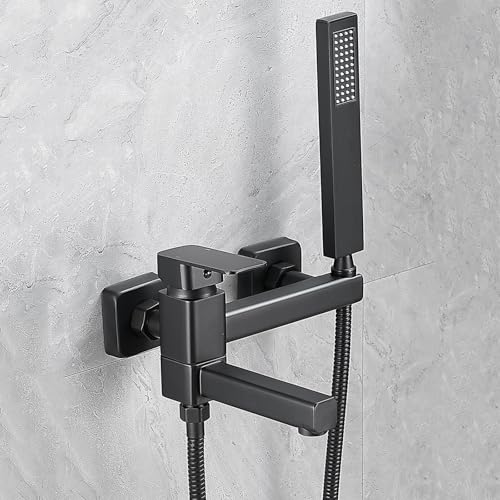 Pommeau de douche et flexible pour robinets de baignoire noir mural