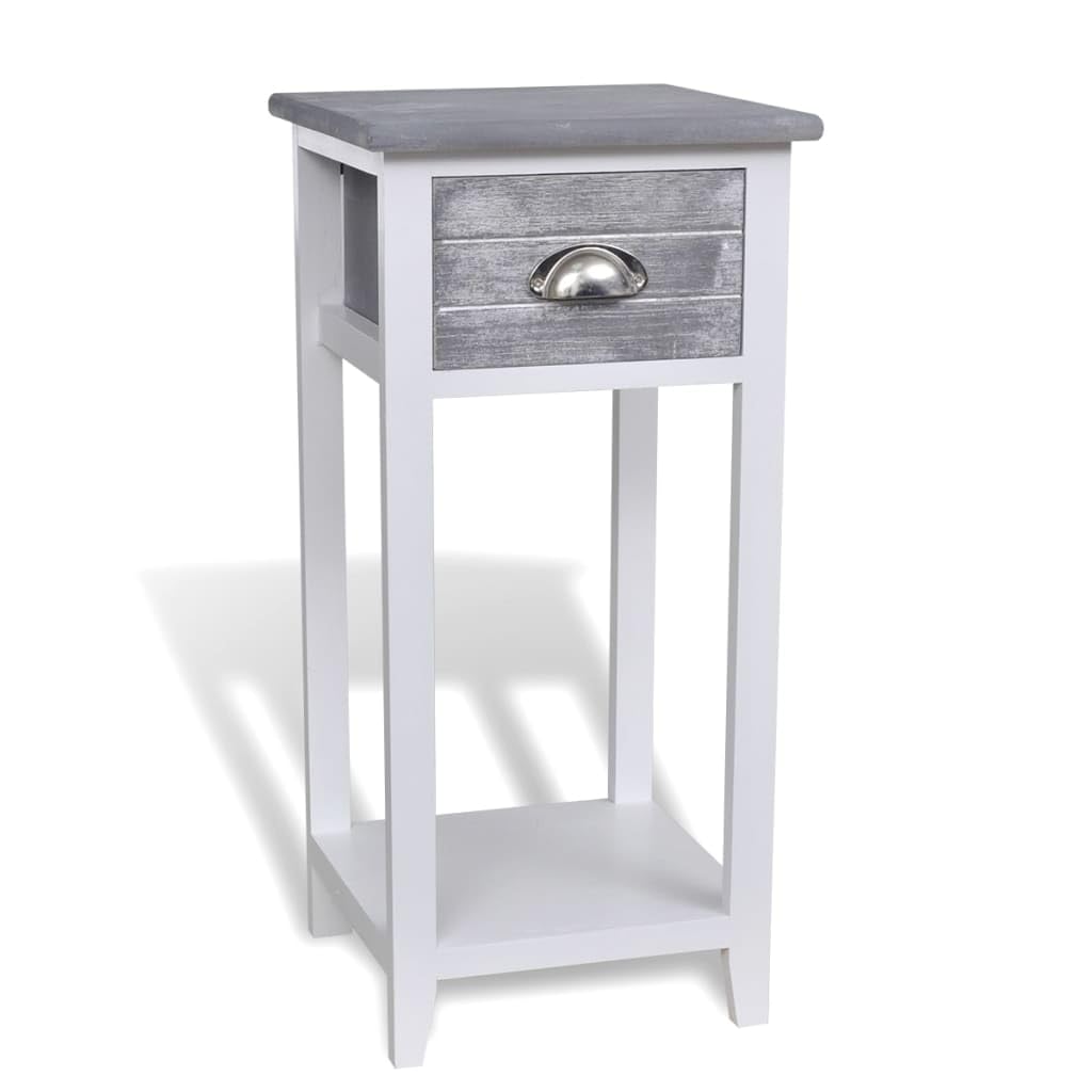 vidaXL Mesita de Noche con Cajón Gris y Blanco Mesilla de Dormitorio Teléfono