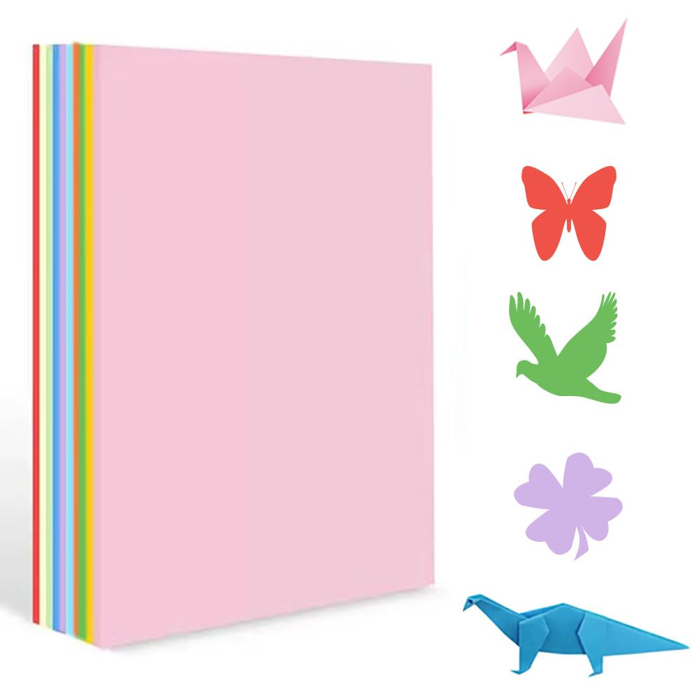 A4 Origami Paper Colorful 100 Sheets, 8.27×11.7 inch Double Sided Color Easy Fold Big Origami Paper A4 Colored Copy Papers Thin 70gsm for Beginners,