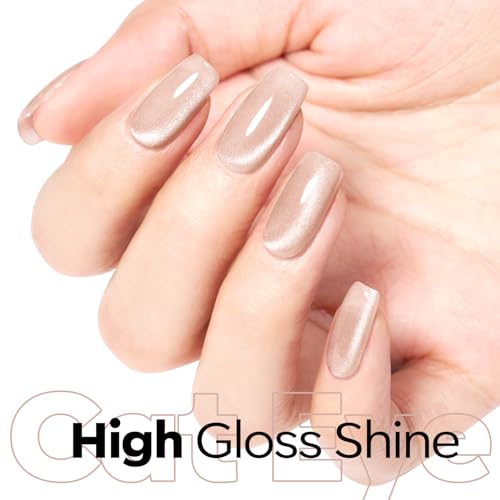 Image of modelones Cat Eye Gel Nail Polish Nude Gel Polish Glass Shimmer Glitter with Magnet Silk Cat Eye Holographic Reflective Soak Off LED Nail Art Manicure 15ML