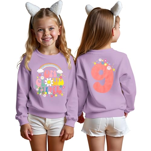 AG AGUU On Cloud Nine Sweatshirts Kid Girl Birthday Shirt 9th Crewneck Pullover B-Day Outfit Long Sleeve Fall Top 9Y Clothes(Purple-9th,S)