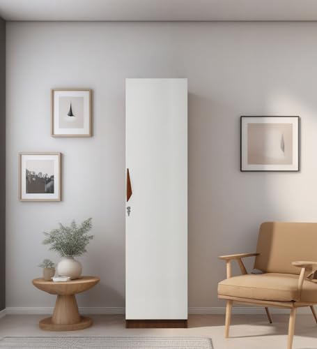 Image of Mintwud Pepperfry Engineered Wood Wardrobe with 1 Doors Storage | Wooden Almirah Cupboard for Clothes Storage Organizer for Living Room Home Bedroom Furniture (Teak and White Finish)