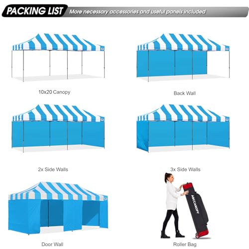 Image of ABCCANOPY Heavy Duty Easy Pop up Canopy Tent with Sidewalls 10x20,Strip SkyBlue
