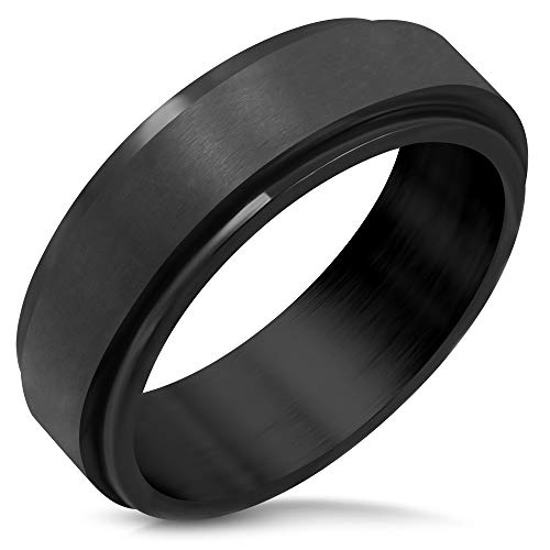 ZENSE - Bague tournante pour homme de couleur noire mate ZR0157, taille 65