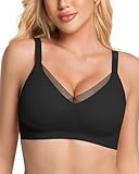 Vinfact V Mesh Lace Jelly Wireless Bras for Women No Underwire Seamless Bras with Support Lift Full Coverage Everyday Bra, Black, L