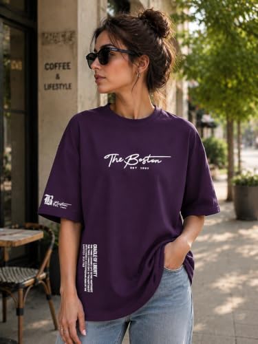 Image of ColorChakra Cotton Oversized Tshirt for Womens Down Shoulder Loose fit t-Shirt Women Baggy Style Oversize t-Shirt Korean fit