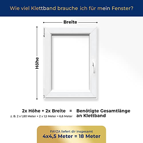 FAYZA Fliegengitter Klettband für Fenster Premium Qualität - 18M Transparent Befestigungsband Fliegengitter - Klettband selbstklebend Fliegengitter - Klettband Fliegengitter extra stark