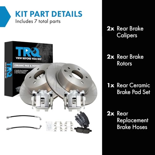Image of TRQ Rear Brake Pad and Rotor Set Ceramic Calipers Compatible with 2011-2012 Infiniti G25 2011-2012 G37 2015 Q40 2010-2015 Nissan 370Z