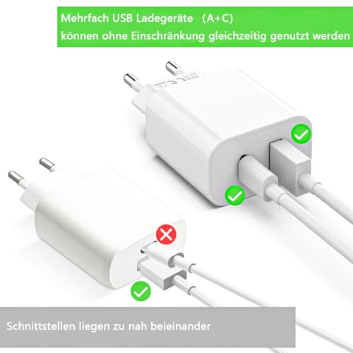 USB C Ladegerät 25W mit USB Adapter [ 2 in 1 ] 2er Pack Ladeadapter für iPhone/iPad/Kopfhörer/Handy Netzteil Mehrfach Ladestecker PD 3.0 Schnellladegerät Steckdose usbc Stecker Charger,Ohne Ladekabel