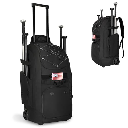 Rolling Baseball Bag with Wheels, 60L Capacity Wheeled Softball bag with Shoe Compartment for Youth...