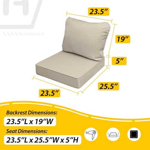 Image of AAAAAcessories Outdoor Seat Cushions for Chairs, Fade-Resistant, Waterproof Patio Furniture Replacement Cushions, 23.5 inch x 25.5 inch x 5 inch + 23.5 inch x 19 inch, Khaki Beige