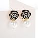 Fashion Design Faux Pearl Charm Flower Dangle Drop Earrings Studs For Women (Black)