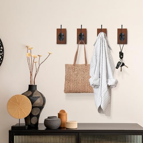 Rustic-Coat-Hooks-for-Wall-4-PCS-Black-Wall-Hooks-with-Solid-Wood-Base-Wall-Mounted-Rustic-Decorative-Wall-Hooks-for-Hanging-Coats-Clothes-Towels-Hat-Jacket-Bag-Keys-and-Purse Rustic Coat Hooks for Wall 4 PCS Black Wall Hooks with Solid Wood Base Wall Mounted Rustic Decorative Wall Hooks for Hanging Coats Clothes Towels Hat Jacket Bag Keys and Purse