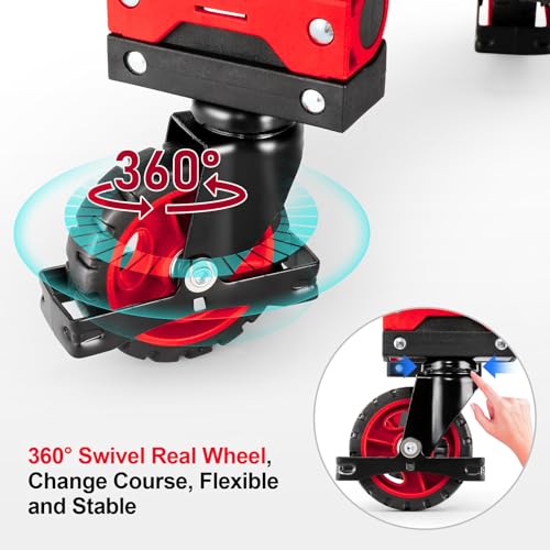 Image of 2 in 1 Folding Hand Truck, 330lbs Aluminum Portable Dolly Cart, Red | Converts to 2 & 4 Wheel Platform Truck with 5 inch Solid Rubber Wheels, 3-Gear Handle for Moving /Travel /Office