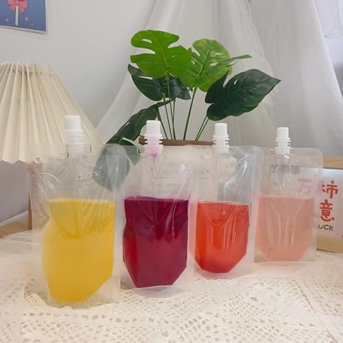 Yukiyi 20pcs 250ml Refillable Drink Pouches for Festivals Essentials Festival Accessories Clear Travel Plastic Flasks Cruise Kit Reusable Juice Bags Drink Container Party Christmas Hot Cold Beverage - Image 4