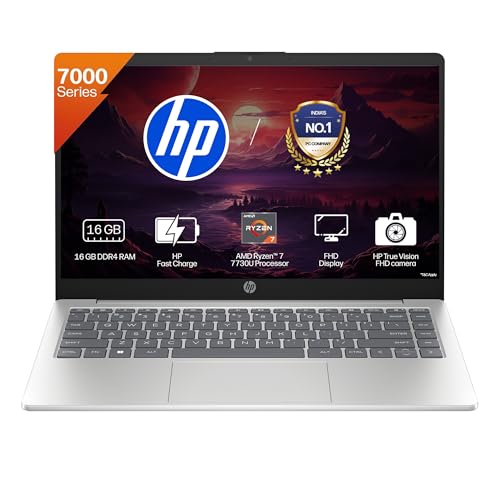 HP 14, AMD Ryzen 7 7730U (16GB DDR4, 512GB SSD) FHD, Anti-Glare, Micro-Edge, 14''/35.6cm, Win11, M365 Basic(1yr), Office Home24, Silver,1.4kg, EM0104AU, FHD Camera w/Privacy Shutter, Backlit Laptop view 1