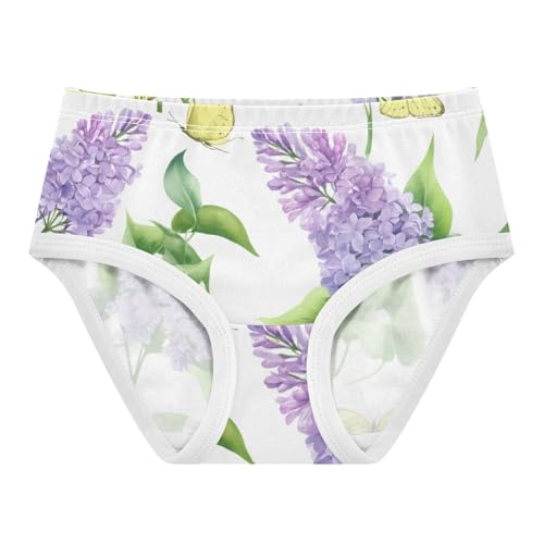 Watercolor Purple Lilac Flowers White Little Girl Panties Toddler Girls Underwear Cotton Animal Undies Kids Briefs 2t