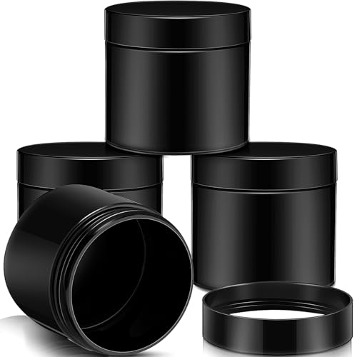 Image of Patelai 4 Pcs Plastic Jars Wide Mouth with Lids,6 Ounce,Pure Black | Travel Size for Creams Oils, Clear Round Storage Cosmetics Containers, Leak Proof Screw on Lids for Makeup Beauty DIY
