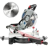 Sliding Compound Miter Saw, 15A 10', Bevel Cut (0°-45°) with Laser, Extension Table, Iron Blade Guard, Cutting Wood, PVC or Soft Metal