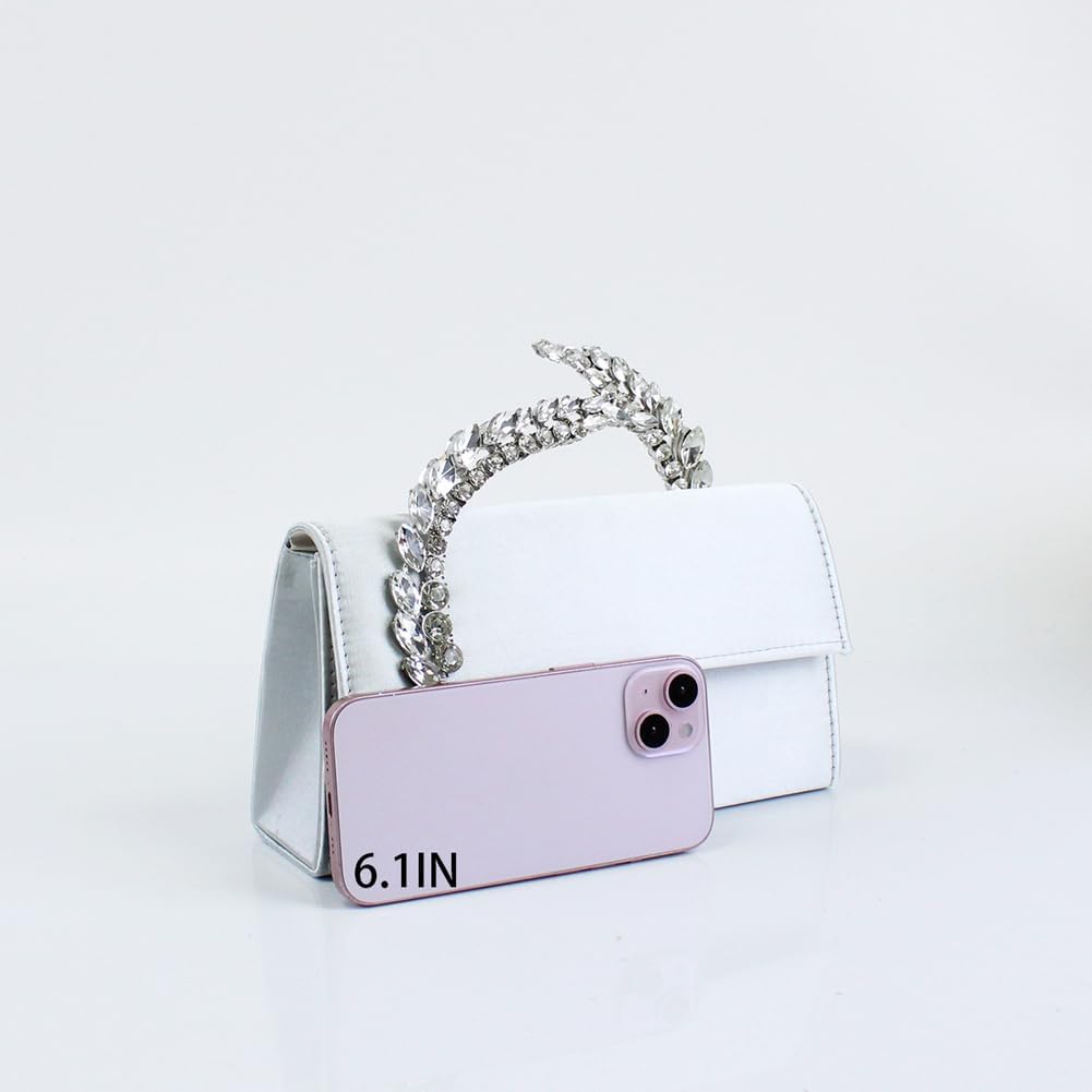 Women's Satin Evening Handbag Rhinestone Handle Clutch Purse Prom Bags Glitter Small Handbags for Party Wedding Prom