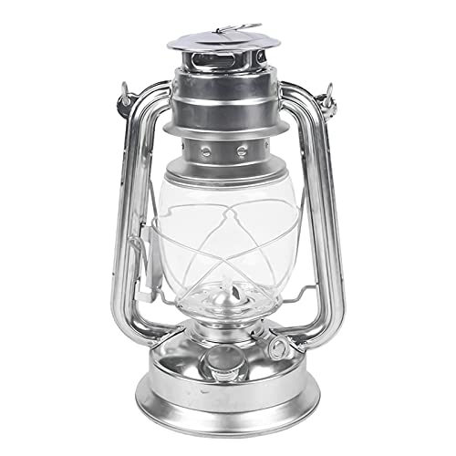 Fuere - Lámpara de petróleo vintage, lámpara de exterior, farol de lluvia, lámpara de aceite vintage con asa para interior y exterior, jardín, caminos, paisajes, camping (plata)
