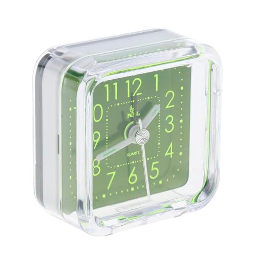 LIXSAZSE スクエア型目覚まし時計 クォーツ ミュート スヌーズ機能付き ビープ音 グリーンベース 旅行に便利 夜間照明とスヌーズ機能付き