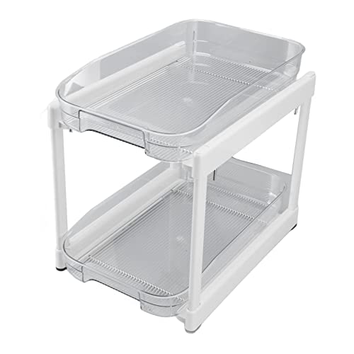 Les-Theresa Organiseur de panier coulissant sous meuble à 2 niveaux sous évier et organisateur de rangement avec tiroir de rangement coulissant pour salle de bain cuisine(L)