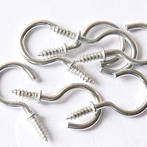 xiaozhenjida 50 Pcs Screw-in Ceiling Hooks Screw Hooks Cup Hooks Nickel Plated Hooks for Cabinet Shelf Silver 1 inch (Silver)