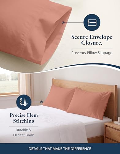 Image of Lane Linen 100% Organic Cotton King Size Pillow Cases Set of 2 (20''x36'') Blue Pillow Cases King Size Organic Cotton Pillowcases King Size Pillow Case Set King Pillow Cases Set of 2 - Rose Dawn