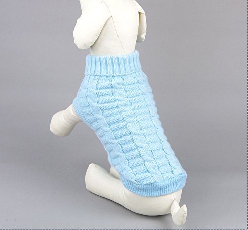 Turtleneck Pet Cats Sweater Aran Pullover Knitted Doggie Kitty Clothes Solid Colors For Kitten Chihuahua Pug (Blue, Xl) #TOP4