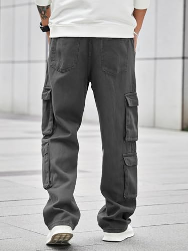 Image of Men's 8 Pocket Cargo Pants | Premium Cotton Twill Baggy Fit Trousers | Stretchable Casual Streetwear Cargos | Mid Rise