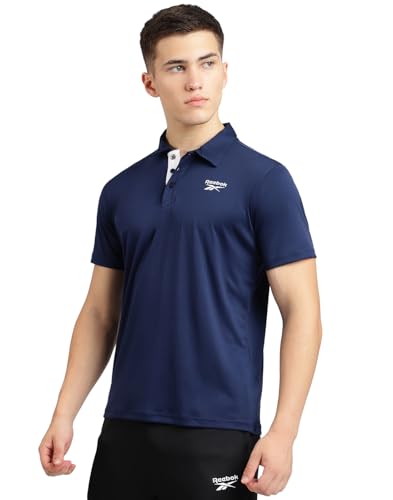 Image of Reebok Men's Cotton Blend Sports Polo T-Shirt - Breathable Soft Half Sleeve Collar Tee for Men | Polo Tshirt for Men | Gym Casual Active