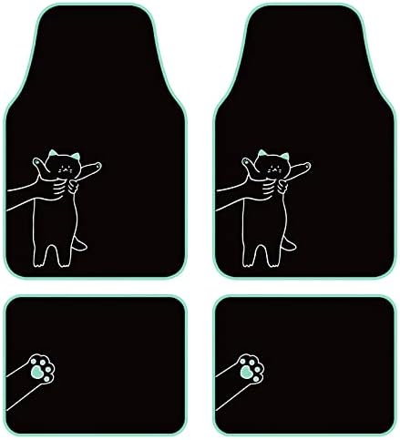 August Auto Universal Fit Cute Cat Carpet Car Floor Mats, Fit for Sedan, SUVs, Truck, Vans,Set of 4(Mint)